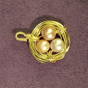 Gold wire Akoya Pearl birds nest